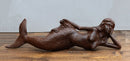 Cast Iron Rustic Nautical Siren Mermaid In Repose On Ocean Bed Sculpture 13"L