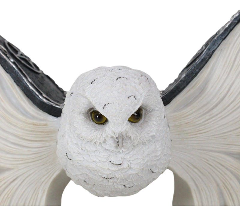Arctic Magic White Snow Owl Flapping Its Pentagram Spellbook Wings Figurine