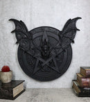 Gothic Nosferatu Black Bat Pentagram With Hell Fire Alchemy Symbols Wall Plaque