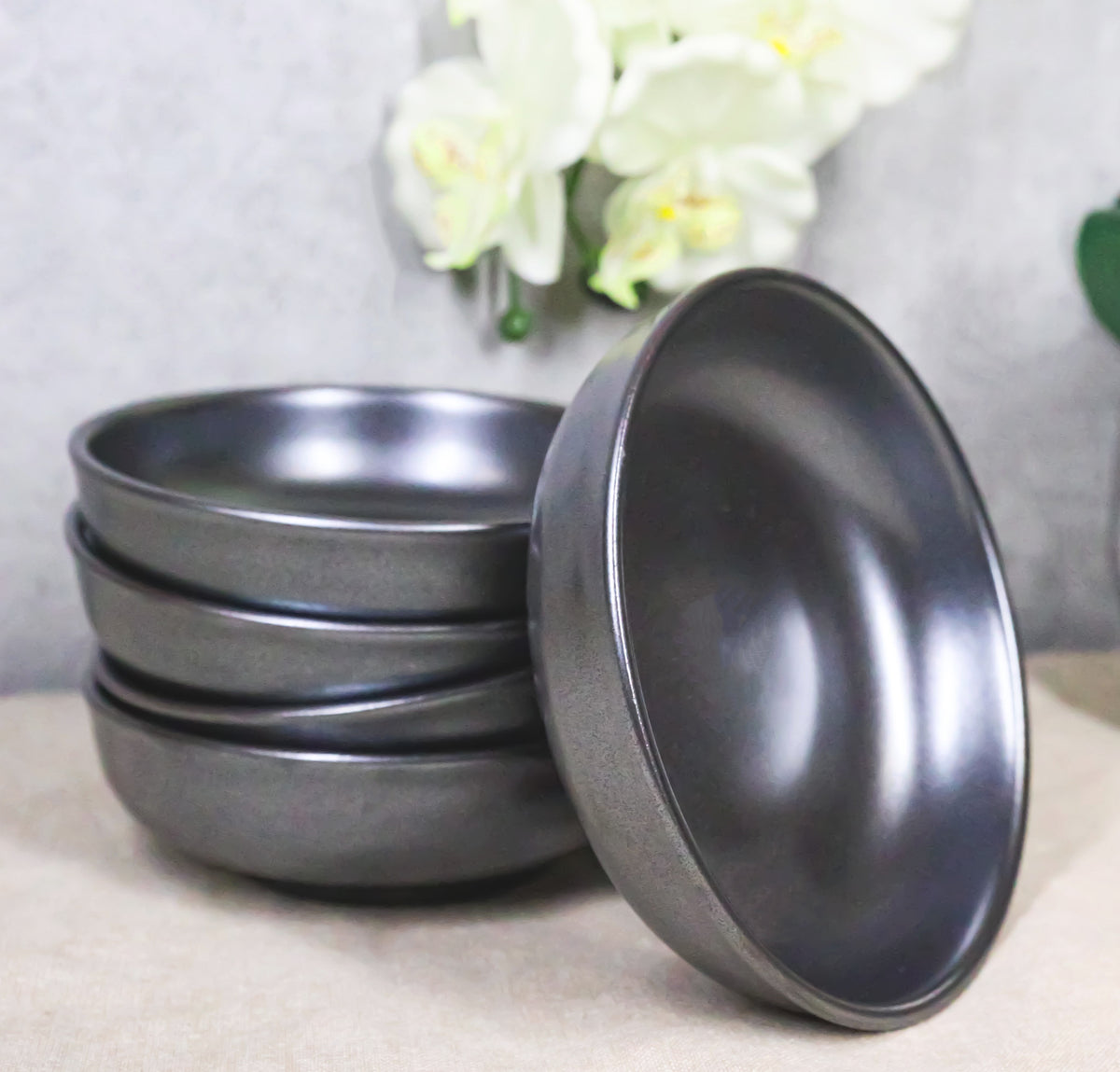 Pack Of 5 Black Tetsu Kesho Ceramic Collection Shallow Bowl Or Deep Plates 10oz