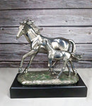 Western Horse and Foal Chrome Electroplated Resin Figurine With Museum Base