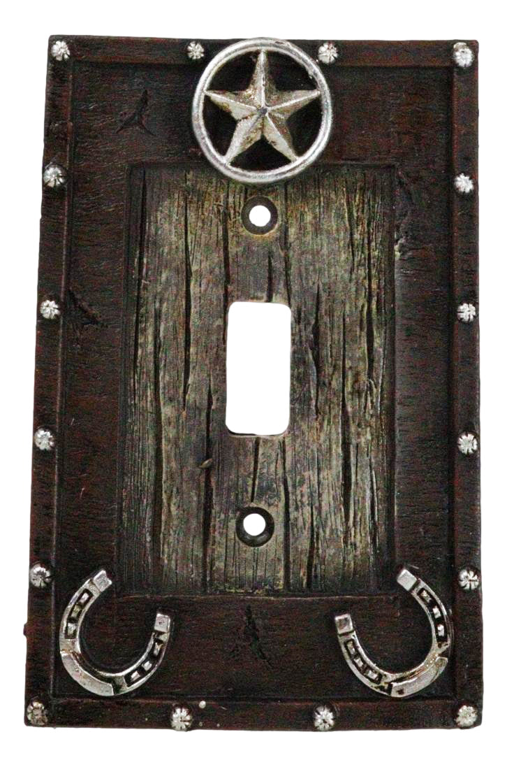 Set Of 2 Rustic Western Star Lucky Horseshoes Single Toggle Switch Plate Covers