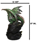 Metallic Green And Gold Dragon Guarding Faux LED Crystal Faux Geode Figurine