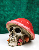 Red Macabre Toadstool Mushroom Cap Skull With Mini Fungi Figurine 5" L