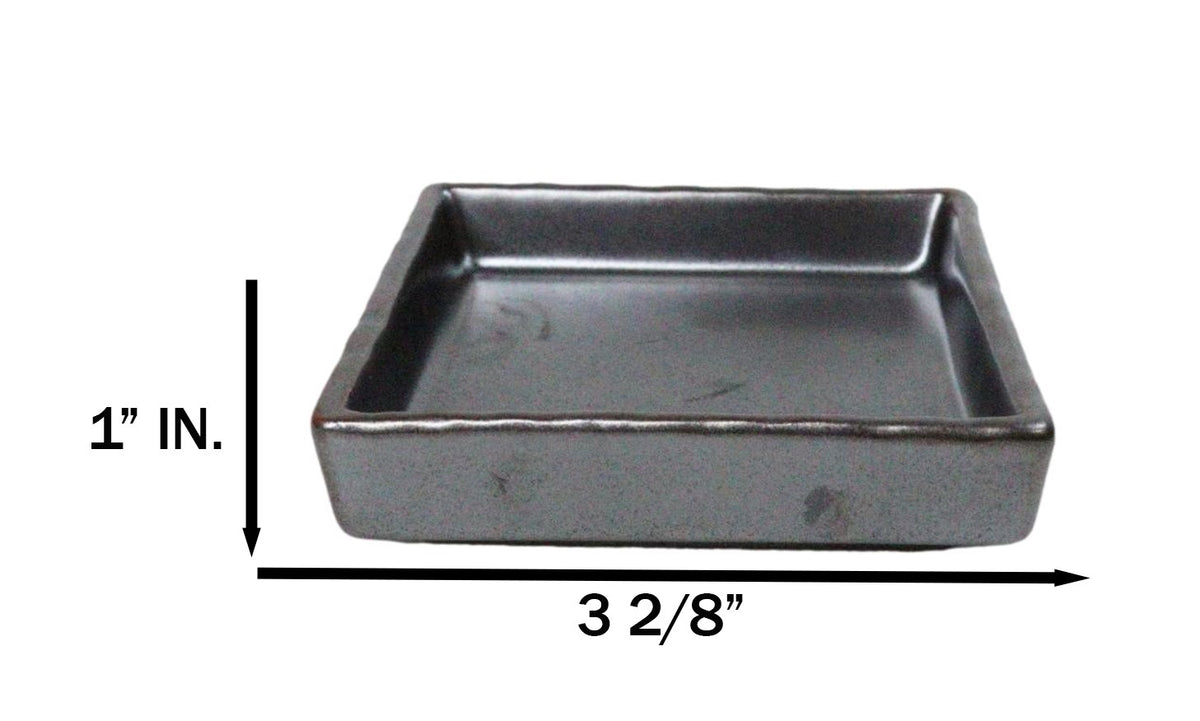 Set Of 6 Black Iron Clay Tetsu Kesho Ceramic Square Condiment Sauce Dishes 2oz