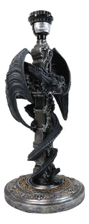 Gothic Faux Stone Dragon Perching On Celtic High Cross Sculptural Table Lamp