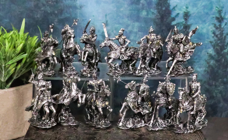Set of 12 Medieval Armored Cavalry Horse Knights in Suit of Armor Figurines