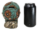 Faux Leather Turquoise Floral Scrollwork with Layered Cross Skull Money Bank