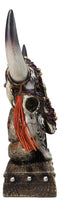 Rustic Western Cow Skull Turquoise Diamond Scrollwork Tassels Trophy Figurine