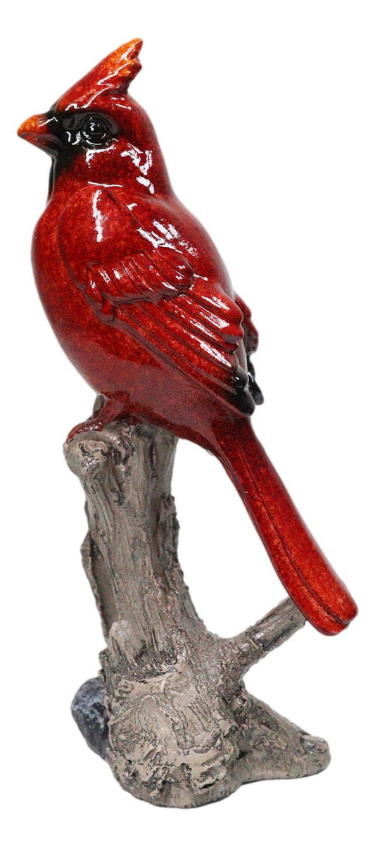 Northern Red Cardinals Bird Perching on Tree Branch Figurine Glossy Finish