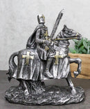 Suit of Armor Crusader Knight with Sword Riding On Heavy Cavalry Horse Figurine