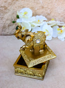 Golden Thai Elephant Trinket Box with Gemstone Crystals, Ornate Buddha Inspired