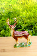 White Tailed Stag Deer Enameled Pewter Austrian Crystals Trinket Jewelry Box