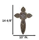 Rustic Western God Bless My Family Faux Wooden Tooled Scrollwork Wall Cross