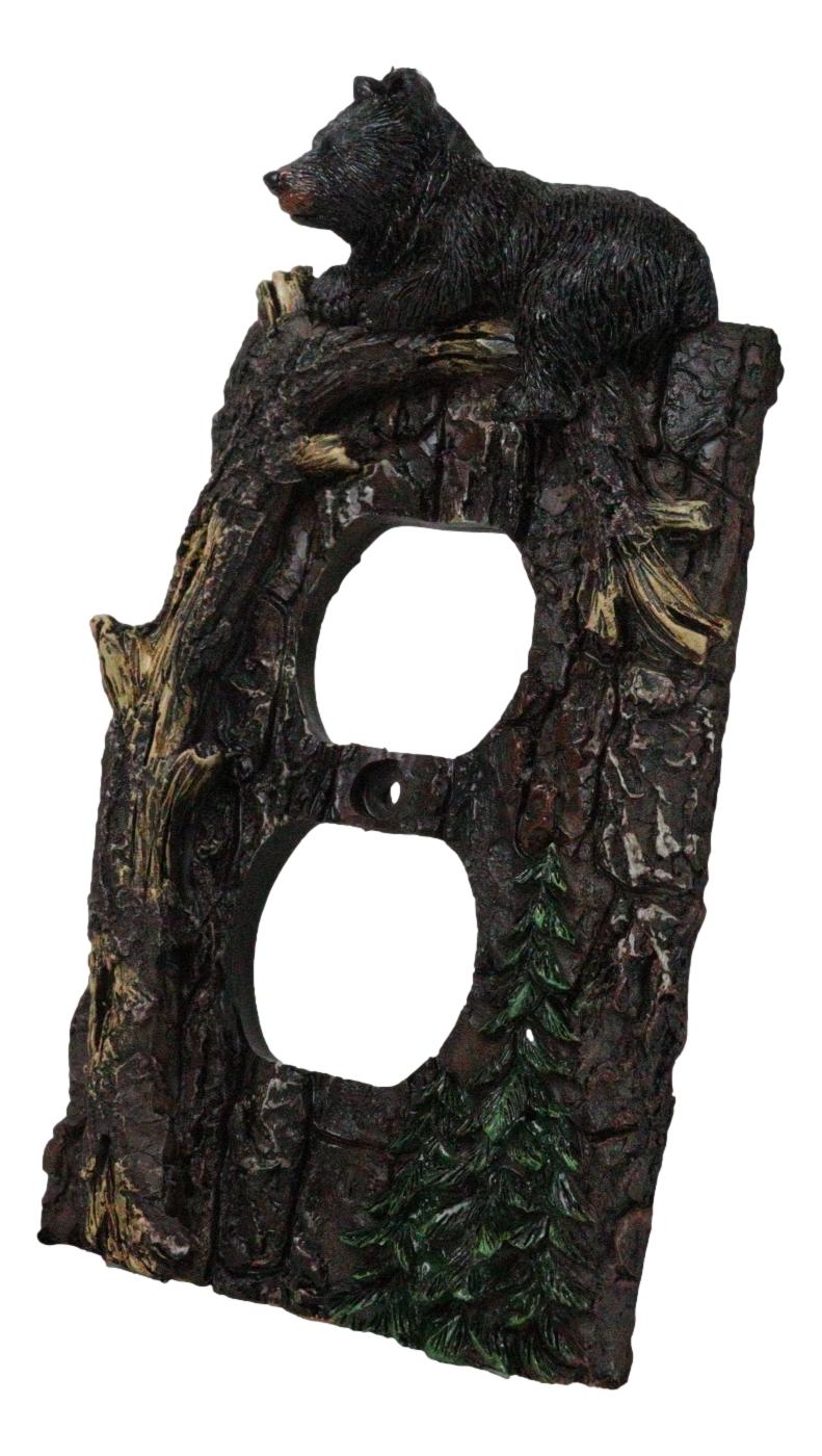 Set of 2 Rustic Forest Black Bears Climbing Tree Double Receptacle Outlet Covers