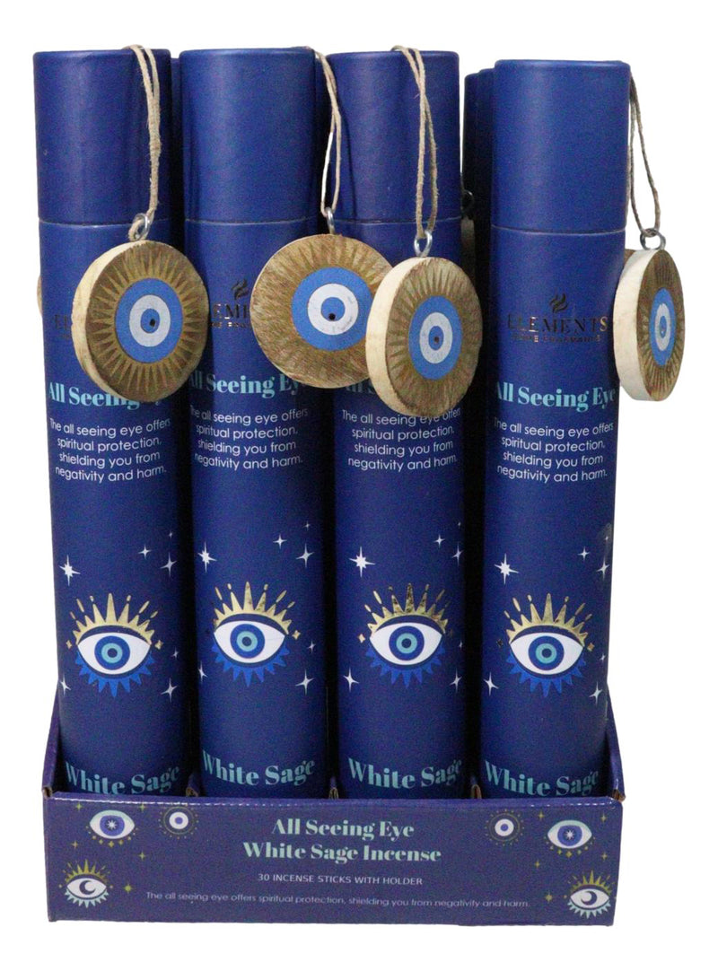 Wicca Mystic All Seeing Eye White Sage Incense Sticks With Wooden Base Gift Set