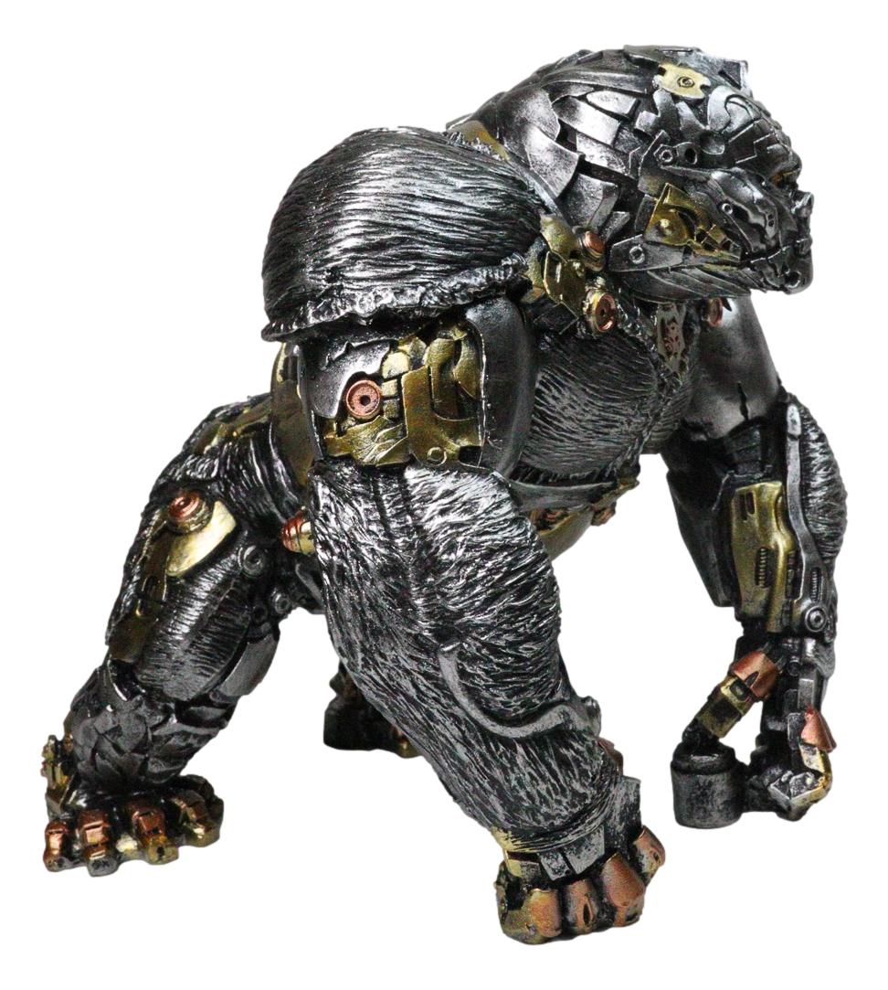 Steampunk Gearwork Cyborg Metallic Primate Silverback Gorilla Kong Figurine