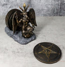 Wicca Occult Sabbatic Goat Baphomet Sitting On Globe Round Coaster Figurine Set