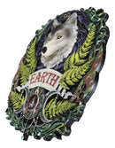 Elemental Earth Nation Gray Wolf With Leaf Ferns Triple Moon Symbol Wall Decor