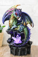 Green Blue Gold Galaxy Baby Dragon On Faux Geode LED Crystals Rock Figurine