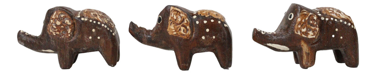 Balinese Wood Handicrafts Tail To Tail Elephant Miniature Figurines Set 2.75"L