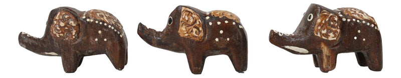 Balinese Wood Handicrafts Tail To Tail Elephant Miniature Figurines Set 2.75"L