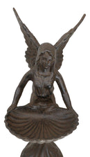 Rustic Cast Iron Gabriel Angel Holding Shell Garden Bird Feeder Bath 15.5"H