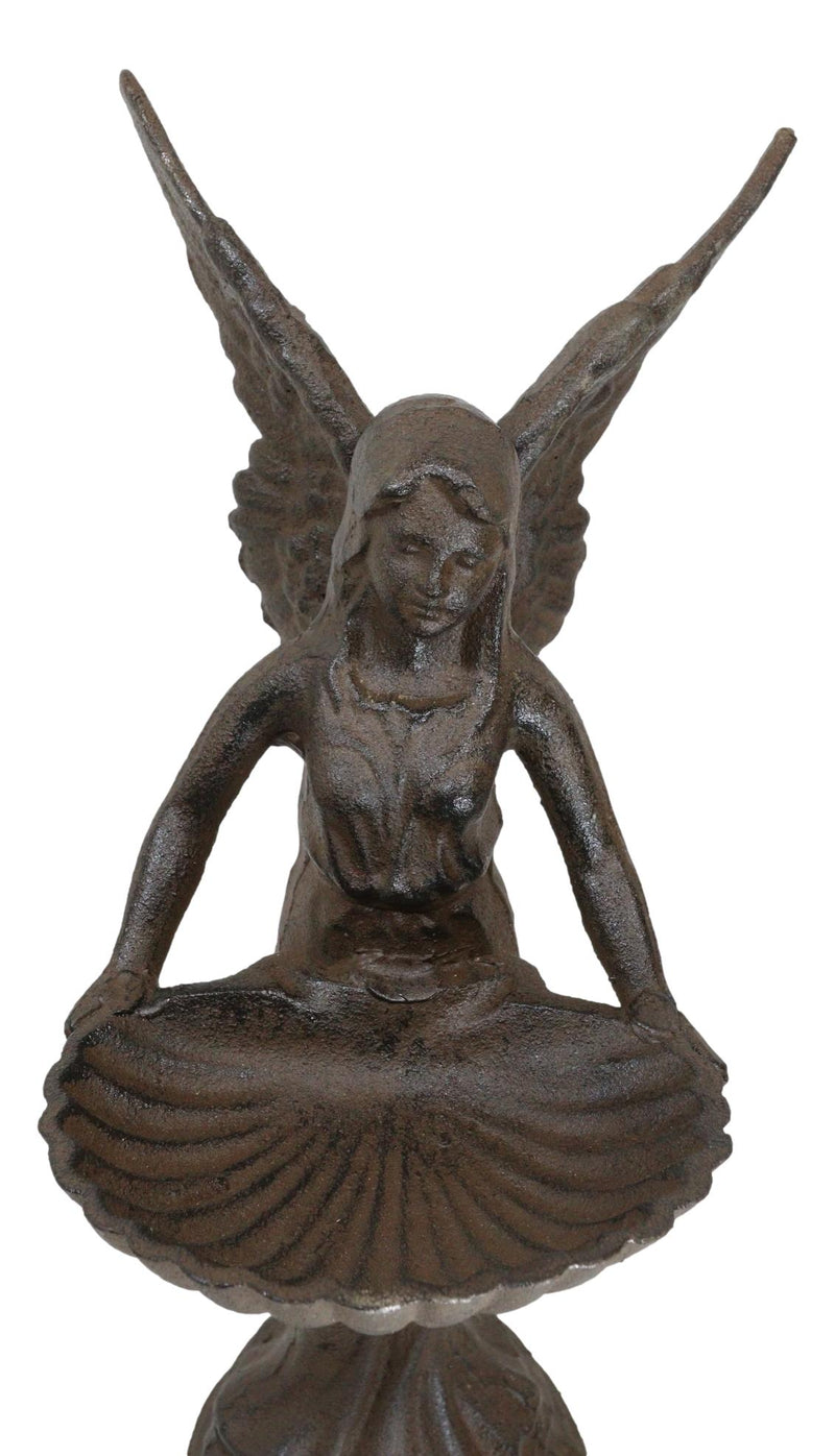 Rustic Cast Iron Gabriel Angel Holding Shell Garden Bird Feeder Bath 15.5"H
