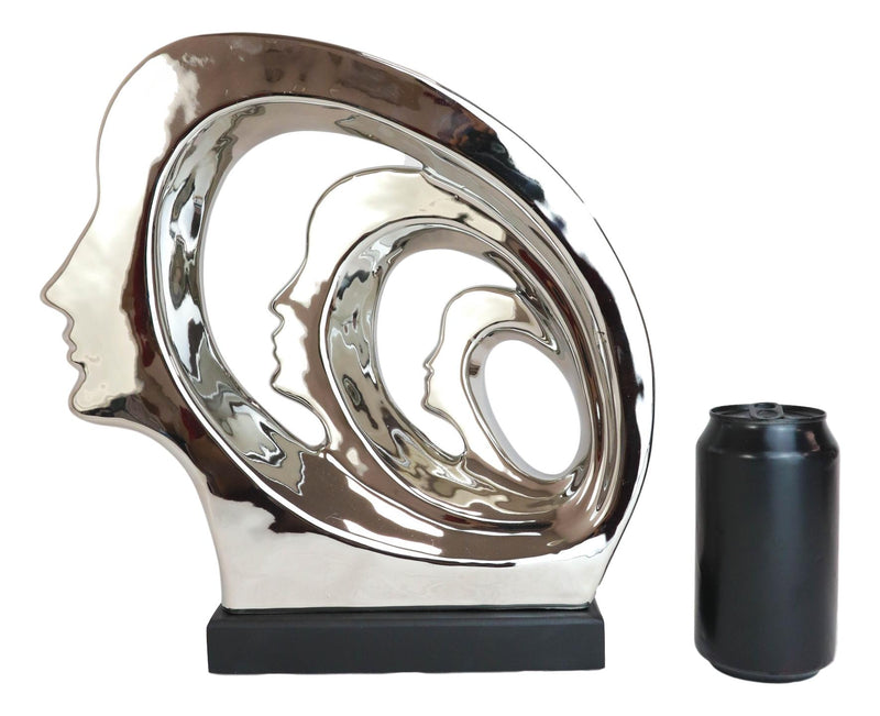 Silver Plated Ceramic Abstract Modern Gallery Art 3 Faces Family Unit Figurine
