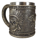 Native Indian Chief With Headdress Roach Skull And Crossed Axes Coffee Mug Cup