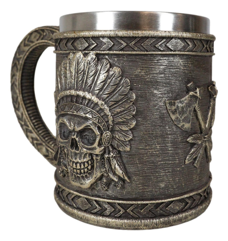 Native Indian Chief With Headdress Roach Skull And Crossed Axes Coffee Mug Cup