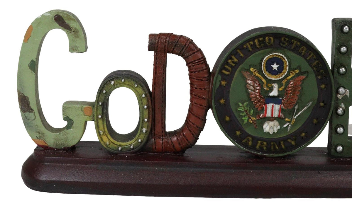 US Army Military Eagle Emblem Bullets And Camo Boots God Bless Word Art Plaque
