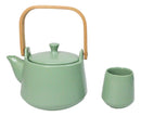 Matte Pastel Green Porcelain 22oz Teapot And 2 Tea Cups With Bamboo Tray Set