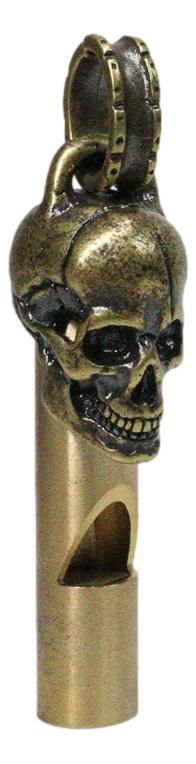 Solid Brass Polished Gold Finish Ghost Skull Head Death Whistle With Ring