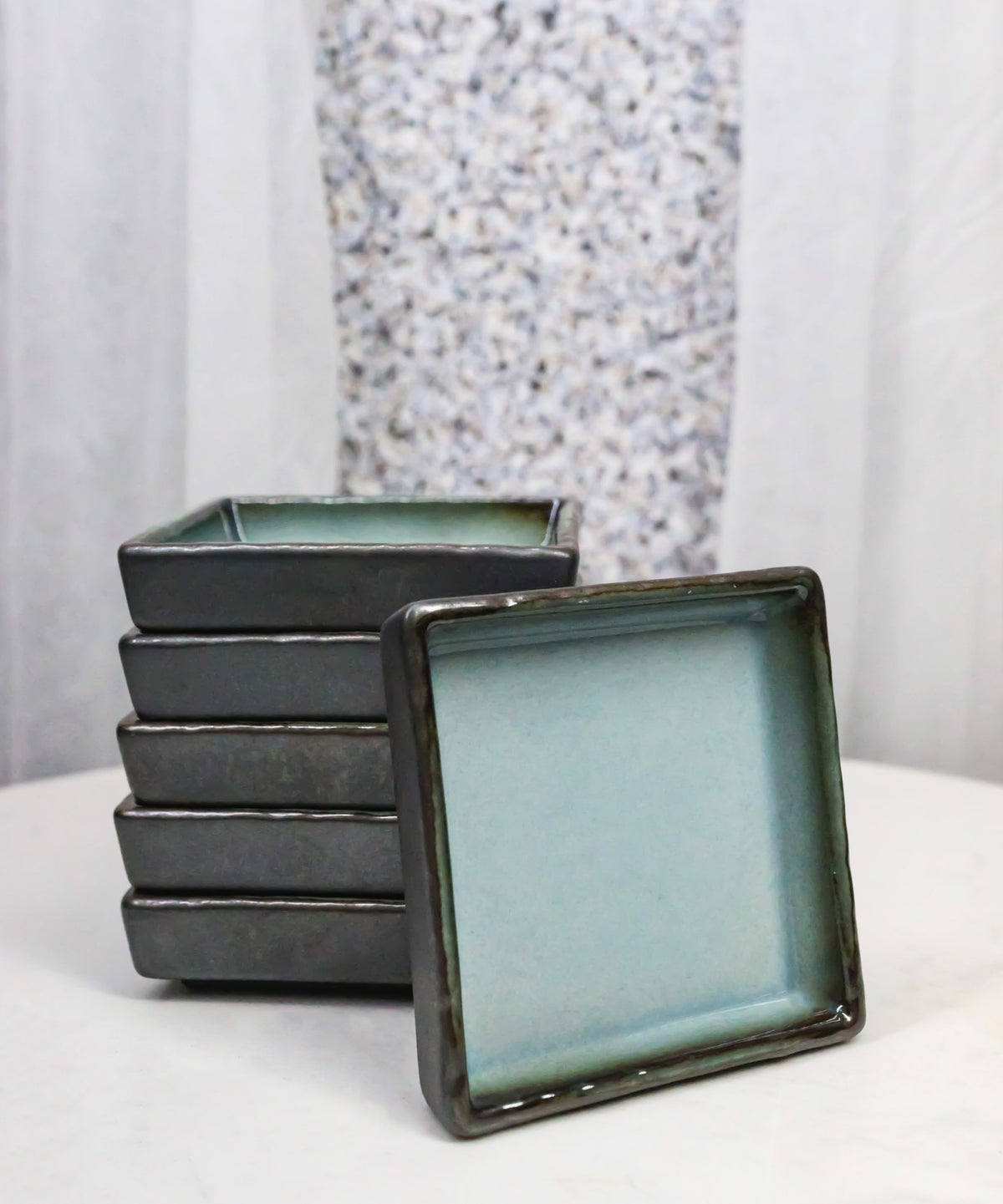 Set Of 6 Blue Sky Stars Seikai Art Ceramic Square Condiment Sauce Dishes 2oz