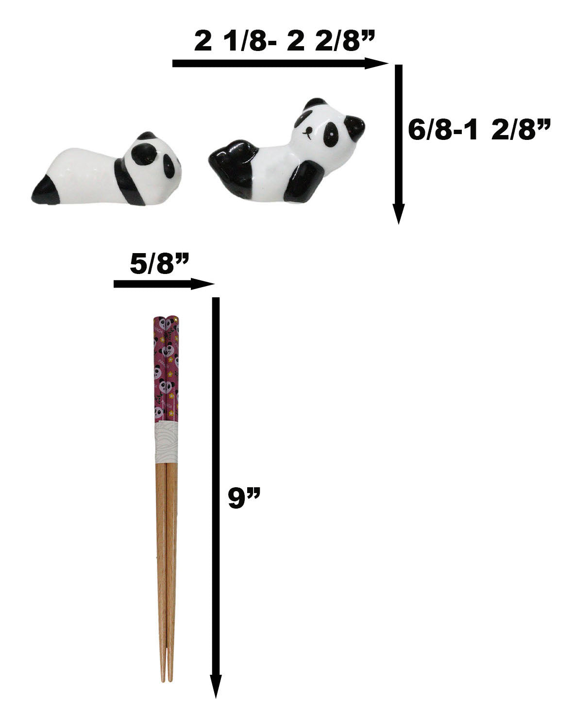 5 Pairs Of Playful Oriental Panda Bears Ceramic Rests With Wooden Chopsticks Set