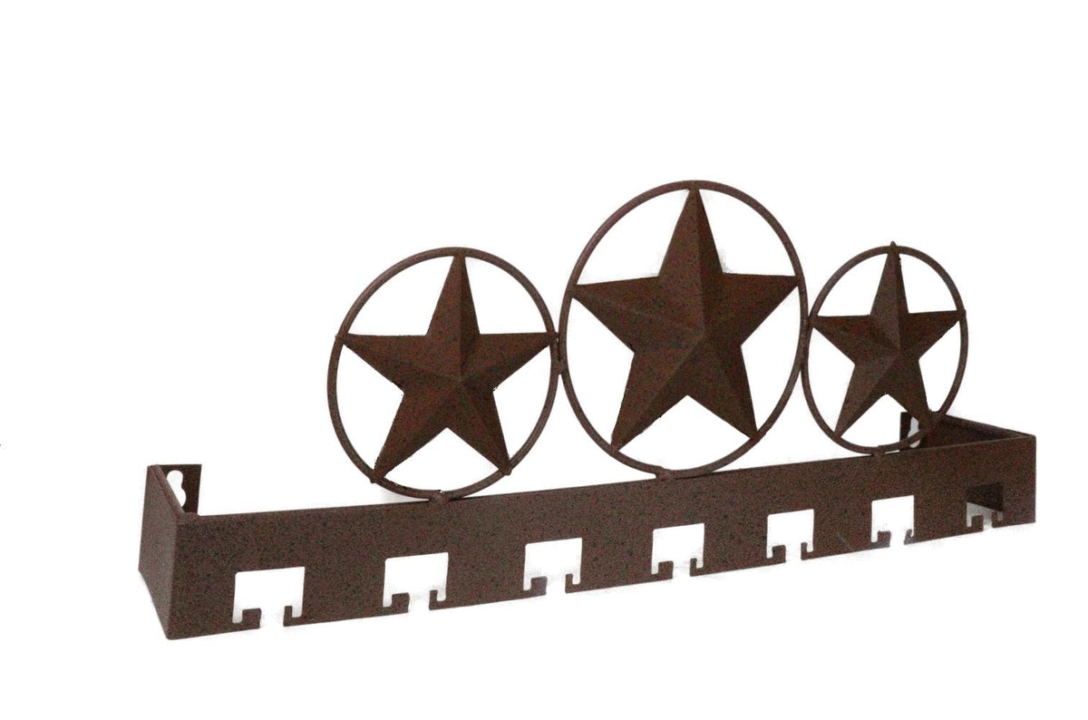 Rustic Western Triple Lone Star Circles Metal Wall Key Hooks Decor Plaque