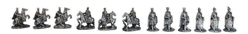 Set of 12 Medieval Crusader Knights With Swords Shields Horses Mini Figurines