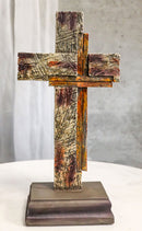 Western Vintage Distressed Layered Wood Grain Pattern Faux Wooden Desktop Cross