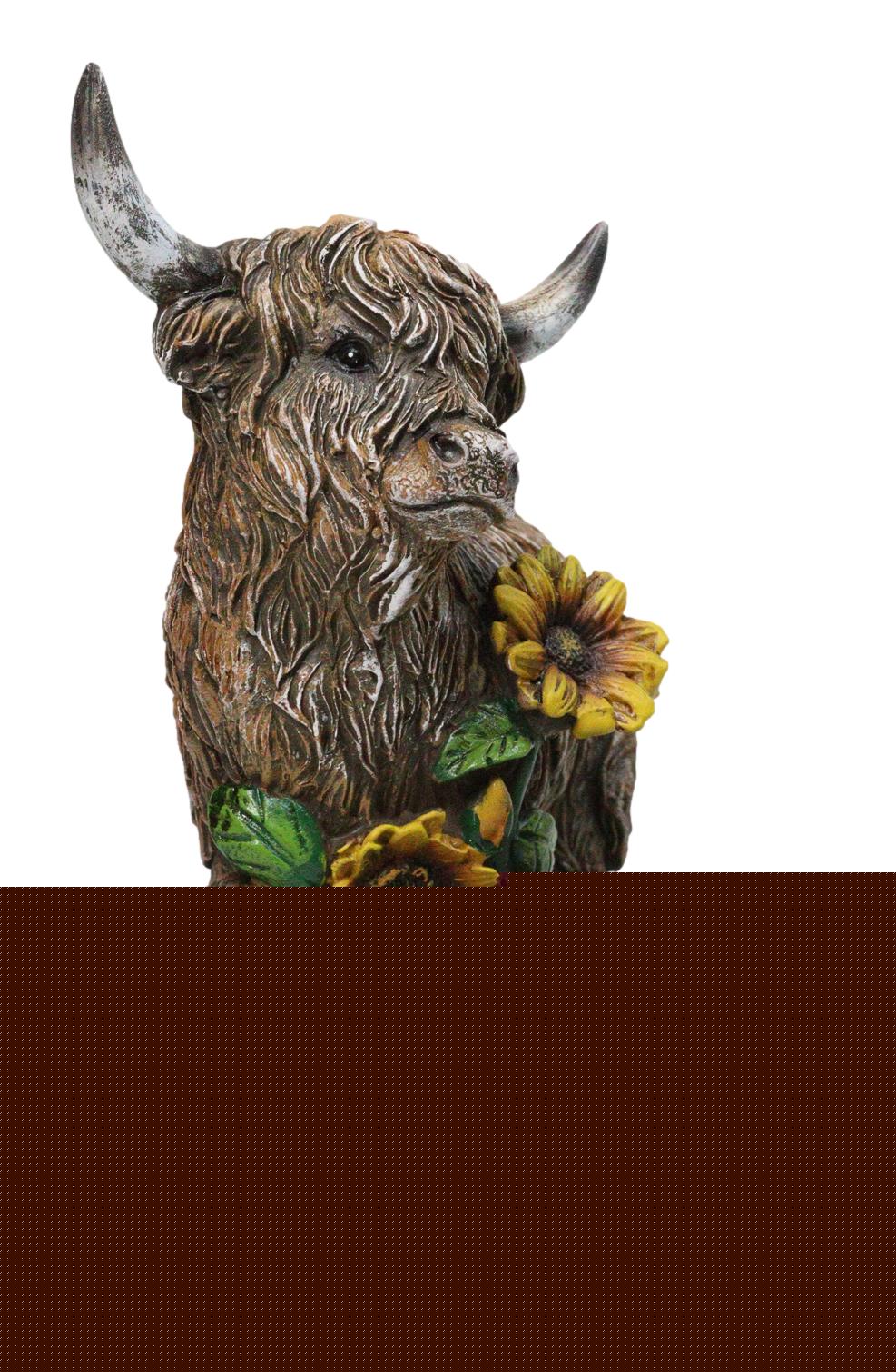 Western Scottish Highlands Cattle Cow with Sunflowers Holy Cow Plank Figurine