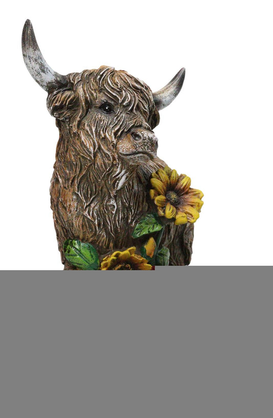 Western Scottish Highlands Cattle Cow with Sunflowers Holy Cow Plank Figurine