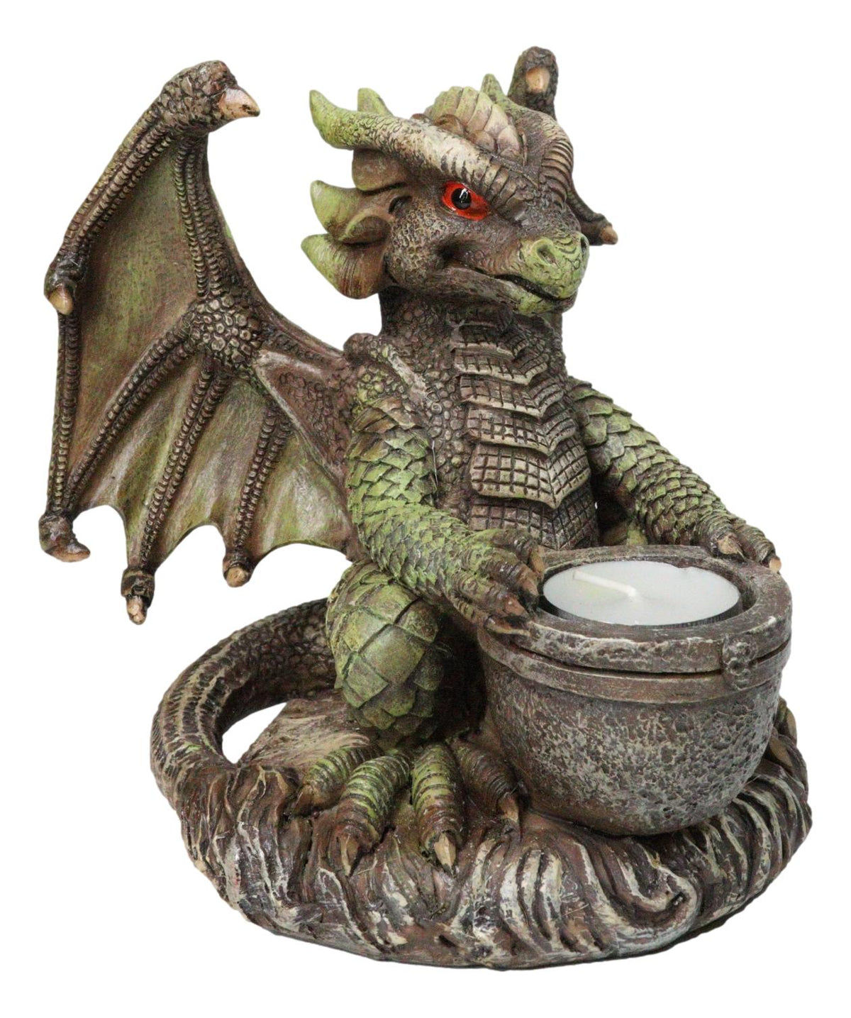 Earth Druid Dragon Holding Magic Cauldron Tea Light Candle Or Incense Holder