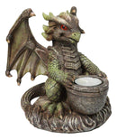 Earth Druid Dragon Holding Magic Cauldron Tea Light Candle Or Incense Holder