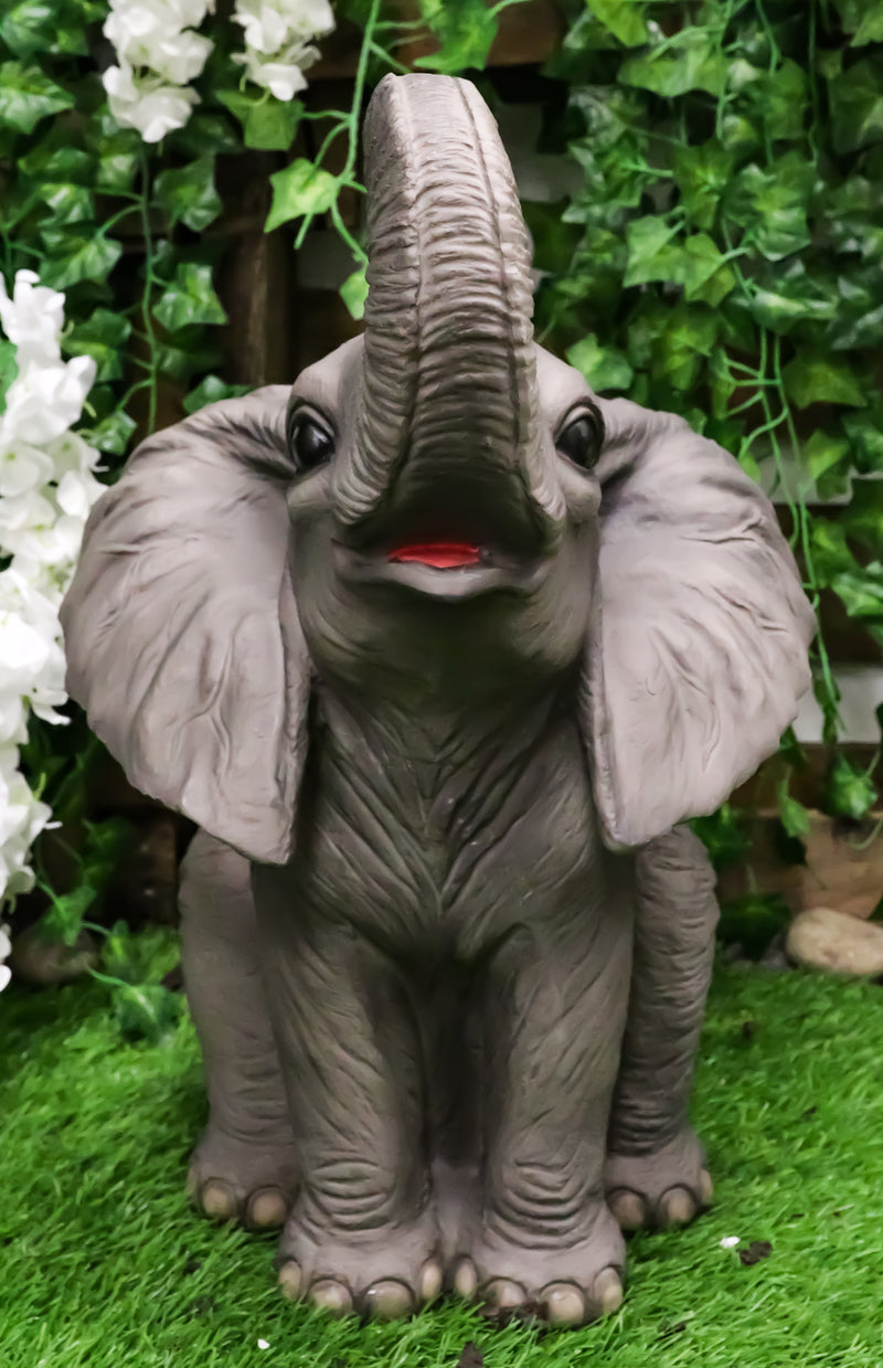 Ebros Ruby The Elephant Sitting Pretty with Trunk Up Large Statue 17" Tall