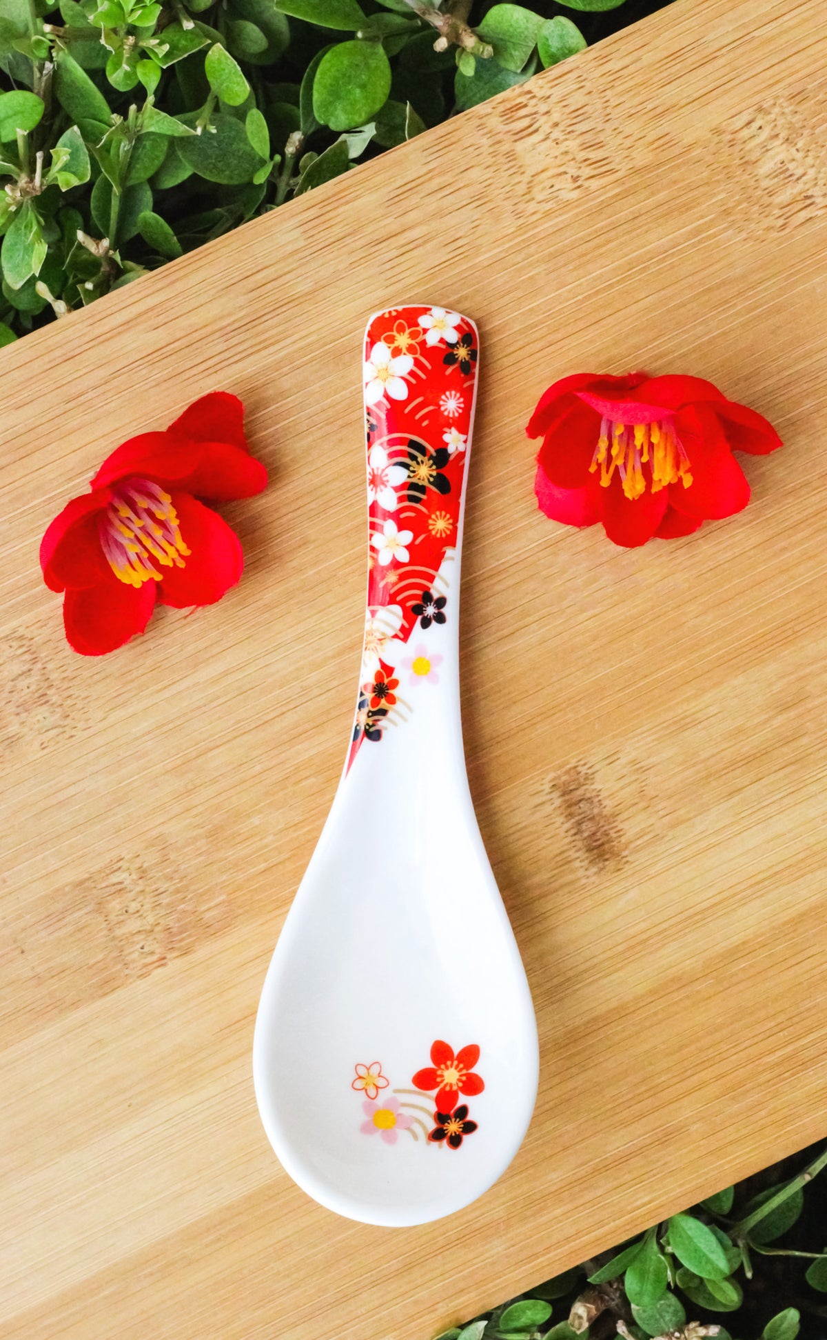 Set of 6 Sakura Cherry Blossoms Porcelain Asian Soup Spoons Japanese Ramen Pho