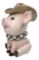 Rustic Western Comical Sitting Pig with Turquoise Cowboy Hat and Scarf Figurine