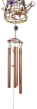 Monarch Butterflies On Garden Watering Can Art Glass Gemstones Metal Wind Chime