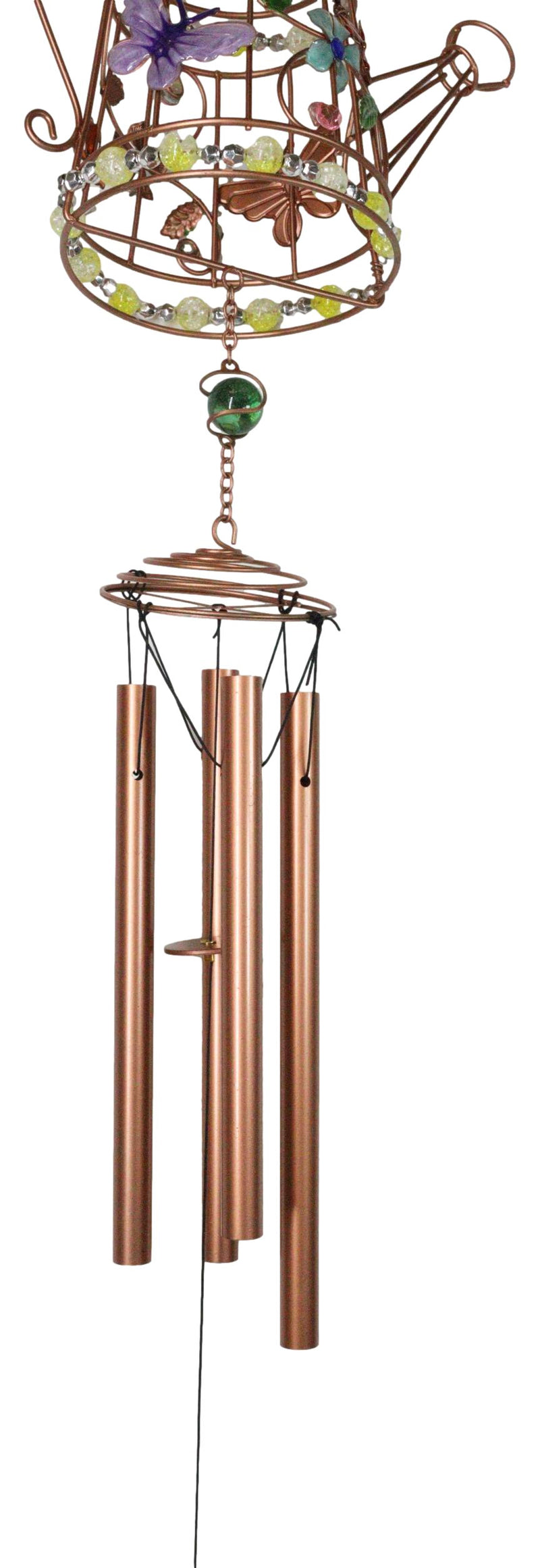 Monarch Butterflies On Garden Watering Can Art Glass Gemstones Metal Wind Chime