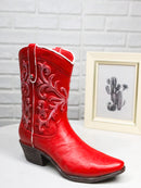 Rustic Western Floral Red Faux Leather Cowgirl Boot Vase Planter Figurine