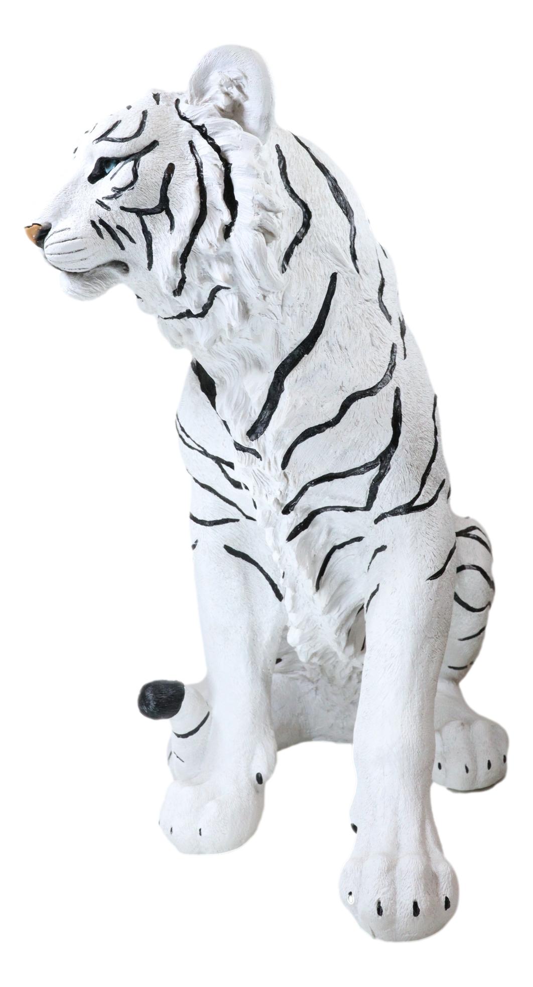 Ebros Large 20"H Realistic White Siberian Tiger Sitting On Guard Resin Statue - Ebros Gift